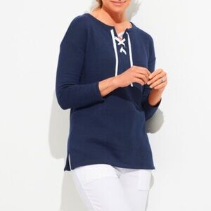 T by Talbots Drop Shoulder Lace Up Top